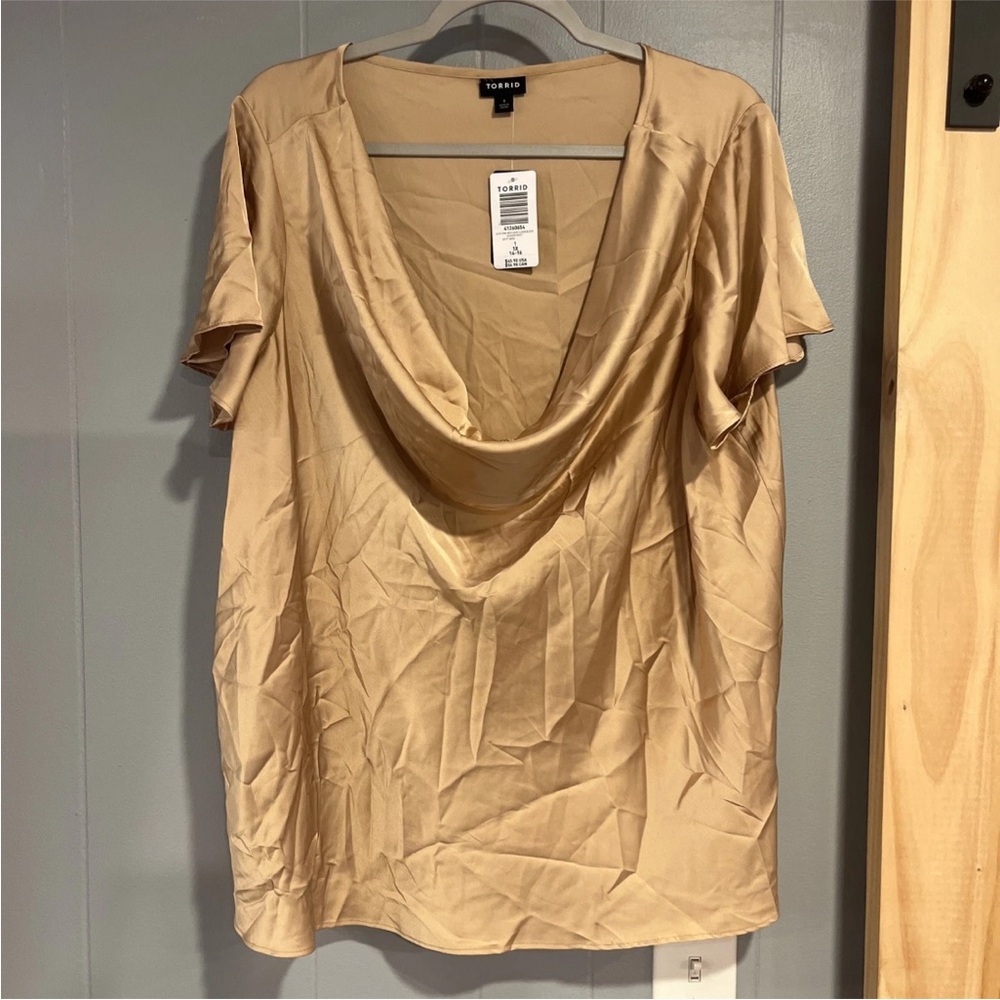 torrid Beige Cowl Neck Short Sleeve Blouse